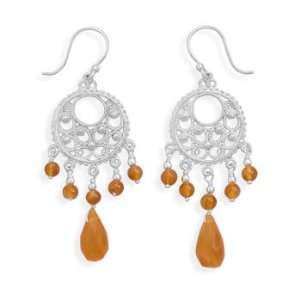  Ornate Earrings with Carnelian Beads 925 Sterling Silver Jewelry