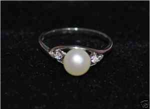 925 sterling silver White Pearl Promise Ring #5, 6,7,8  