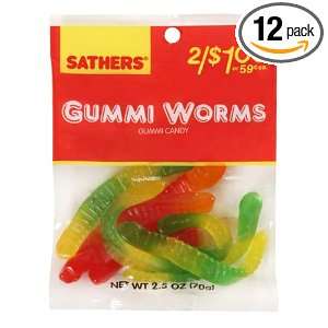 Sathers Gummi Worms, 2.5 Ounce Bags (Pack of 12)  Grocery 