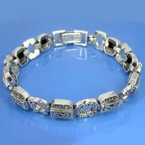   Inch 925 Sterling Silver Marcasite O Linked Bracelet 