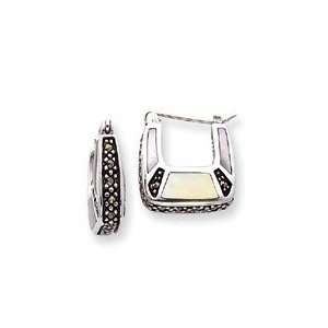    Sterling Silver Mother of Pearl & Marcasite Earrings Jewelry