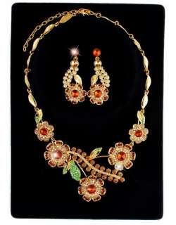 Necklace Earring Set Bit Flower Flora Theme Golden/Silver Color Czech 