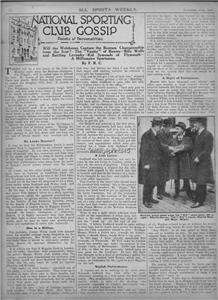 National Sporting Club 1920 article Boxing Billy Wells  