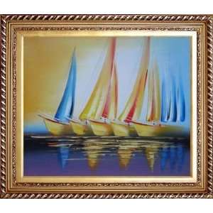  Row Of Yellow Sailing Boats Oil Painting, with Exquisite 