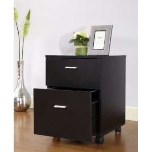  2 Drawer Wood Mobile File Cabinet in Black Finish Office 