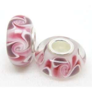 Bleek2Sheek Murano Glass Pink, Purple and White Charm Beads (set of 2 