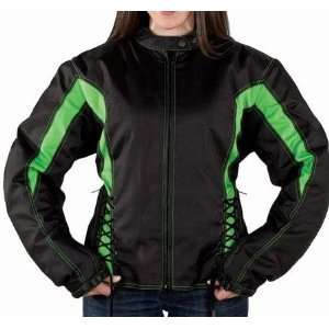  Womens Jackets, Armored Black & Green Textile Motorcycle 