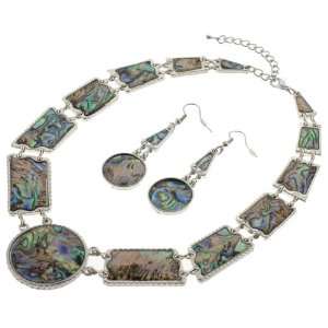  Abalone Inlay Necklace and Earrings Set in Round Style   2 