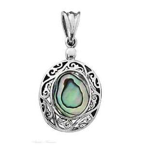   Silver 18 Box Chain Necklace With Abalone Paua Shell Pendant Jewelry