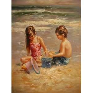   Figure Canvas Art Little Boy & Girl Playing On Beach