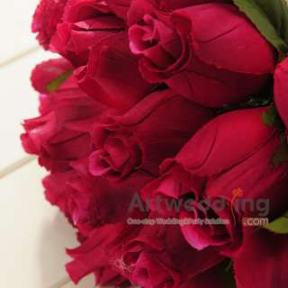 Elegant Burgundy Silk Rose Tulle Wrapped Wedding Bouquet Flower  