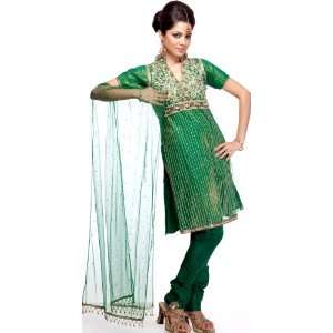 Hunter Green Shimmer Anarkali Suit with Heavy Beadwork   Art Silk with 