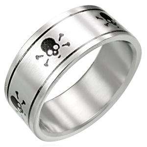 Silver Stainless Steel Ring Band Skull and Cross Bones  