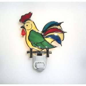 Stained Glass Rooster Night Light with a Light Sensor Nightlight Base