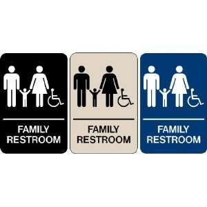  Braille   Family Restroom Sign, ColorWhite on Blue 