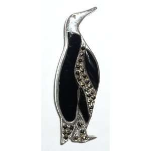  Sterling Silver & Marcasite Penguin Pin Jewelry