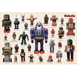 Robots tin toys space toys POSTER 34 x 23.5 with 27 classic robot toys 