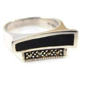  Ring silver Hanoi onyx / marcasite.   Taille 60 Jewelry