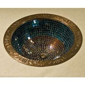  Dariana Glass Mosaic Embossed Copper Sink   16 1/2 x 6 