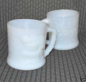 Set 2 Hart Grog Coffee Mugs Cups Vintage Mug Milk Glass  