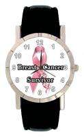   Survivor Pink Ribbon Men Women Genuine Leather Wrist Watch SA1789