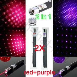 2x 2in1 star cap purple + red Laser Pointer Pen Professional High 