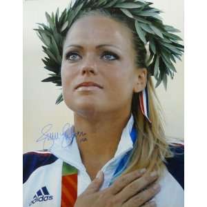 Jennie Finch Autographed USA 2004 Olympic Gold Medal Ceremony 16x20 