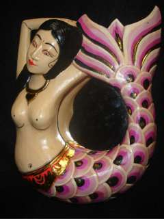 Mermaid goddess Wall Mirror Balinese hand carved wood Bali folk art 