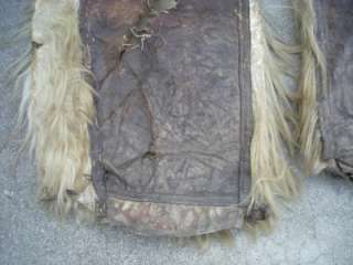   COLLECTIBLE WESTERN COWBOY BROWN ANGORA WOOLEY CHAPS TACK OLDDD