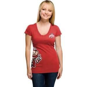  Ohio State Buckeyes Womens Red Cossett Mascot Deep V Neck 