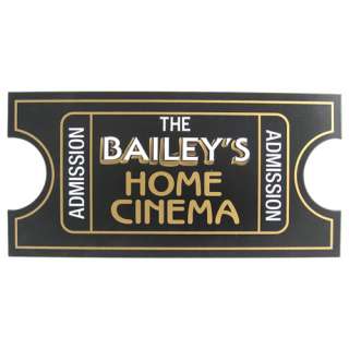 Personalized Black Movie Ticket Shaped Home Cinema Theater Wooden Sign 