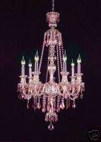 LIGHT EXTRA LARGE 37 1/2 INCH PINK CRYSTAL CHANDELIER  