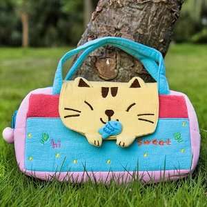  New   [Sweet Cat] Embroidered Applique Kids Mini Handbag / Cosmetic 