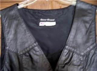   Brand Mens Black Genuine Leather Western Biker Snap front Vest M/L