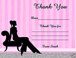 TEEN GIRL SILHOUETTE Birthday Party Thank You Cards  