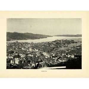  1896 Halftone Print Bergen Norway Coastal Cityscape 