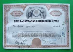 1960s ERIE LACKAWANNA RAILROAD STOCK CERTIFICATE brown  