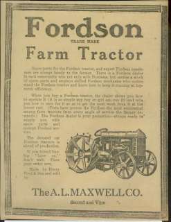 Advertising Fordson Farm Tractor Maxwell Ford Ad 1920  