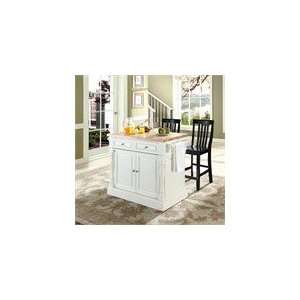 Butcher Block Top Kitchen Island in White with 24 Black School House 