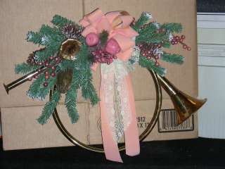 Christmas Winter Hunting Horn Wreath with Ribbon and Lace  