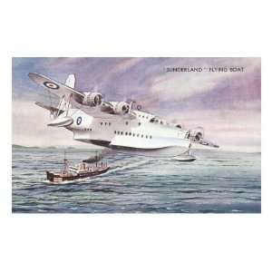  Sunderland Flying Boat over Ship Premium Poster Print 