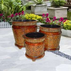 Cheungs Rattan Set of 3 Metal Round Planter Patio, Lawn 