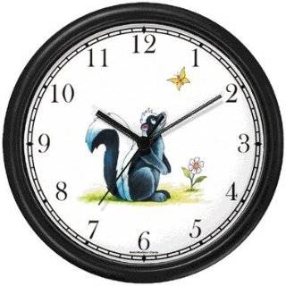 Skunk, Butterfly & Flower Cartoon   JP Animal Wall Clock by WatchBuddy 