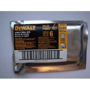  DeWalt Pilot Point 31/64 6 Pack Cobalt Drill Bits