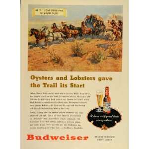 1948 Ad Budweiser Beer Wells Fargo Express Coach West   Original Print 