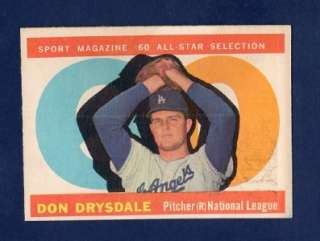 1960 TOPPS DON DRYSDALE ALL STAR #570 VG   crease  