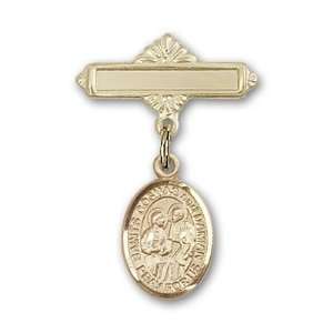  Gold Filled Baby Badge with Sts. Cosmas & Damian Charm and 