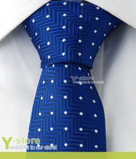 L1 Blue White Dot Skinny Slim 100% Woven Silk 2.5 Tie  