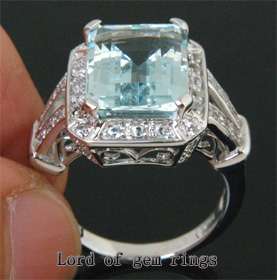   Cut Aquamarine .39ct Diamond 14K White Gold Halo Ring 6.55g  