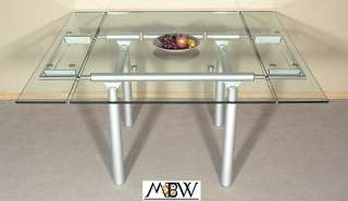 5Ft Metal Glass Top Modern Dining Table W/ Extensions  